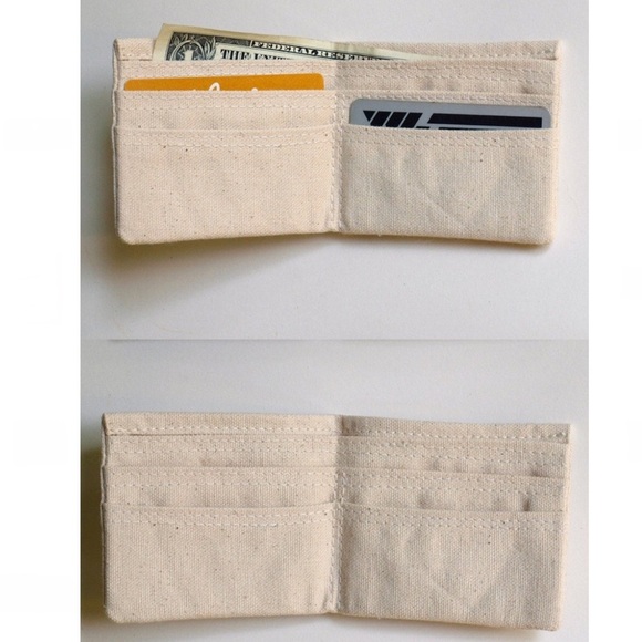 Canvas Wallet hand drawn feathers illustration beige tan small mens bifold - Picture 3 of 4